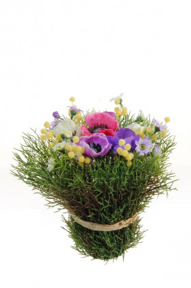 COMPOSITION ROSES + HERBES 20CM