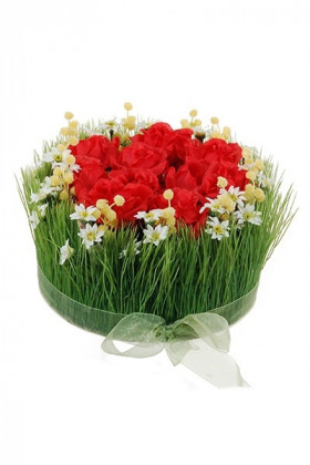 COMPOSITION ROSES + HERBES 20CM