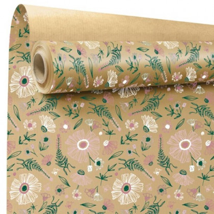 PAPEL KRAFT REGOLA 79CMX40M COMB. FLORES ROSA
