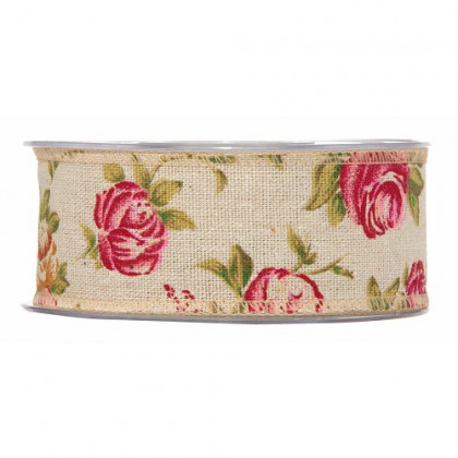 CINTA COTTON NANCY MM40X10MT NATURAL ROSAS