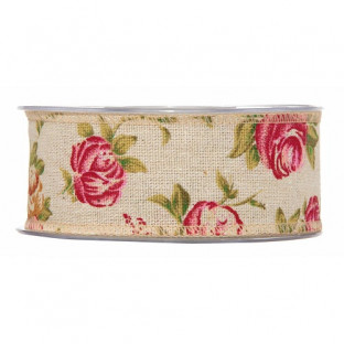CINTA COTTON NANCY MM40X10MT NATURAL ROSAS