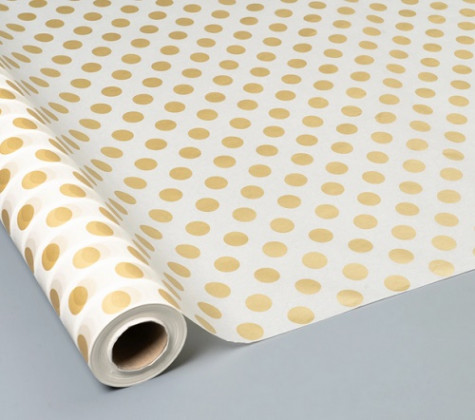 BOBINA PAPEL SEDA 70CMX100M BLANCO LUNARES ORO