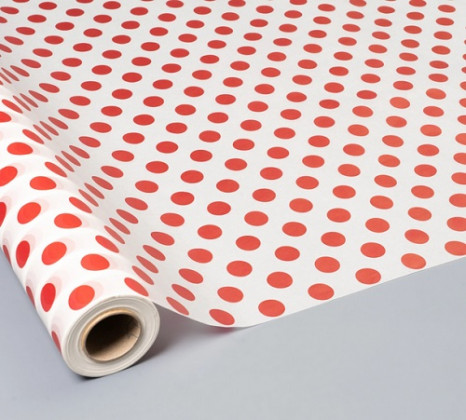 BOBINA PAPEL SEDA 70CMX100M BLANCO LUNARES ROJO