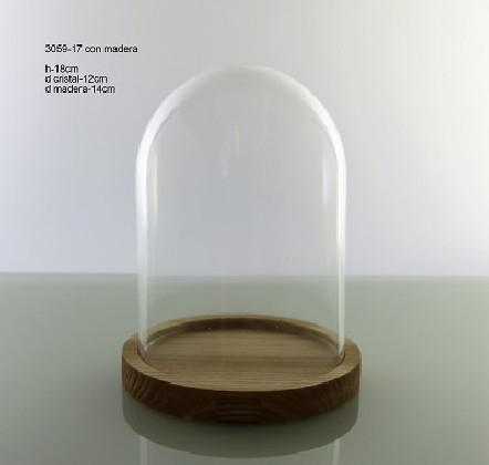 CRISTAL CUPULA H:17 Ø:12CM CON MADERA