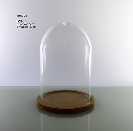 CRISTAL CUPULA H:23 Ø:15CM CON MADERA