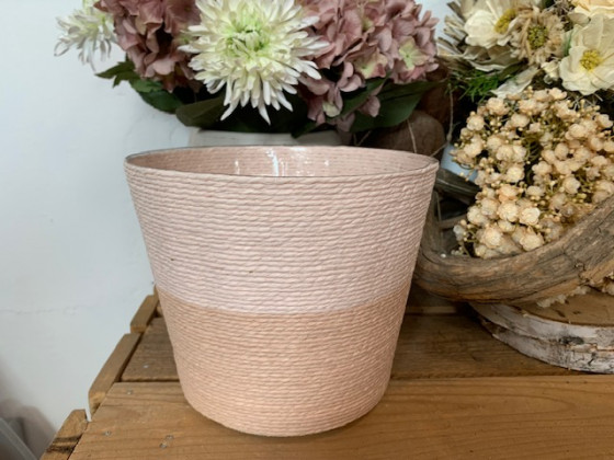 MACETA CUERDA Ø19XH16B14 NATURAL/ROSA