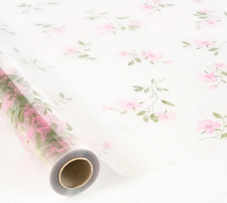 CELOFÁN TRANSPARENTE FLORES HOJA 70CMX50M ROSA