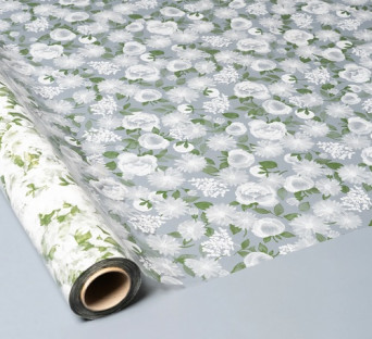 CELOFÁN TRANSPARENTE FLORES HOJAS 70CMX50M BLANCO