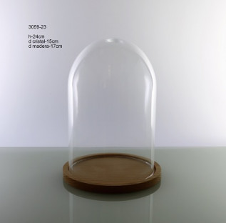 CRISTAL CUPULA H:23 Ø:15CM CON MADERA