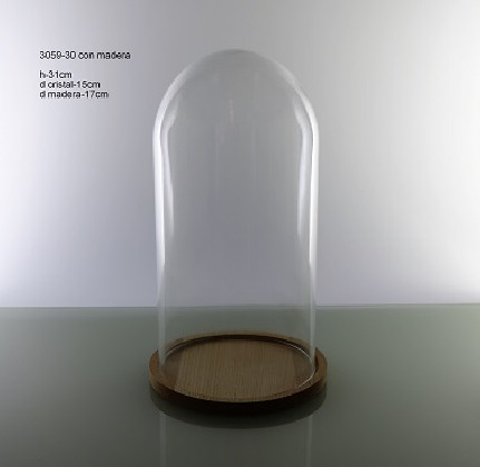 CRISTAL CUPULA H:30CM Ø:15 CON MADERA
