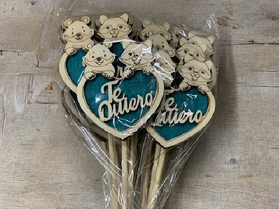 PICK OSOS AZUL PAQ X 10UNI "TE QUIERO"