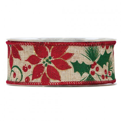 CINTA POINSETTIA 40MMX10M NAT/ROJO