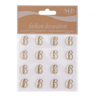 STICKERS NUMERO 6 MADERA NATURAL(16 UNI)