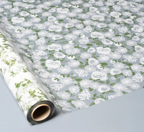 CELOFÁN TRANSPARENTE FLORES HOJAS 70CMX50M BLANCO