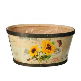 BASE POT MADERA OVALADA GIRASOLES