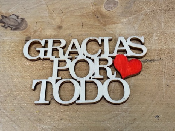 LETRA MADERA "GRACIAS POR TODO" PAQ X 12UNI