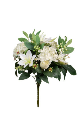 RAMO ROSA/HORTENSIA/LILIUM 39 CM CREMA